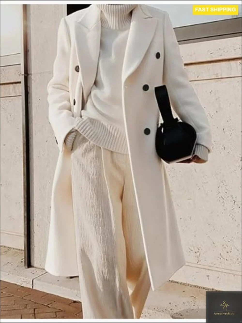 Wool Blend Trench Coat Double Breasted Classic Elegant Fall Winter Overcoat - Picture 4 of 4